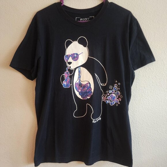 Riot Society Panda Shirt Mens Medium Black Galaxy Graphic Tee 100% Cotton Funny - Picture 1 of 7